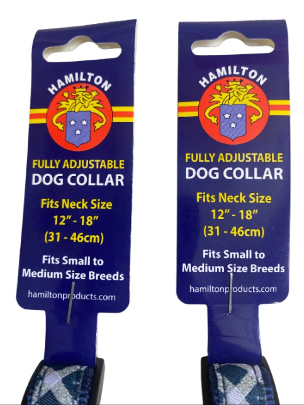 TWO Hamilton Adjustable Blue Plaid Dog Collar - Small to Medium Breeds NWT